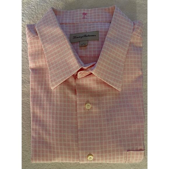 Tommy Bahama Men's L/S Dress Shirt 17-32/33 Pink with Pink Criss Cross Check A+ - Picture 1 of 4